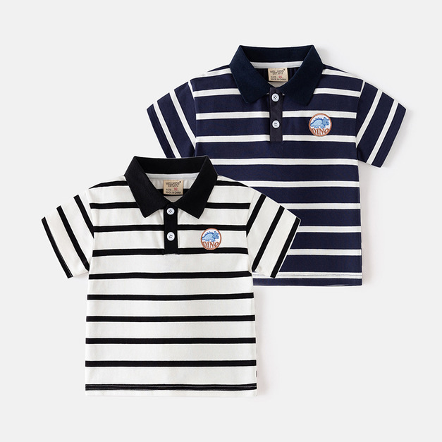 【BU206】韓版刺繡恐龍條紋POLO短袖上衣(2色) 【BU206】韓版刺繡恐龍條紋POLO短袖上衣(2色)