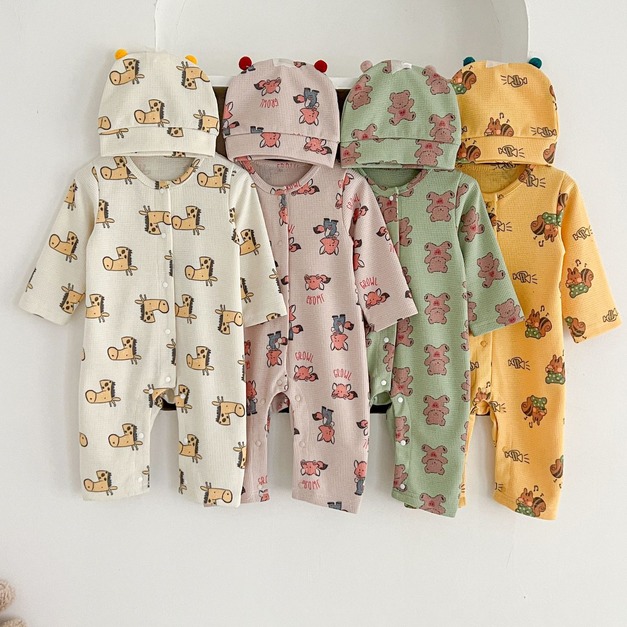 【BA770】韓版華夫格紋可愛動物長袖連身衣(4色) 【BA770】韓版華夫格紋可愛動物長袖連身衣(4色)