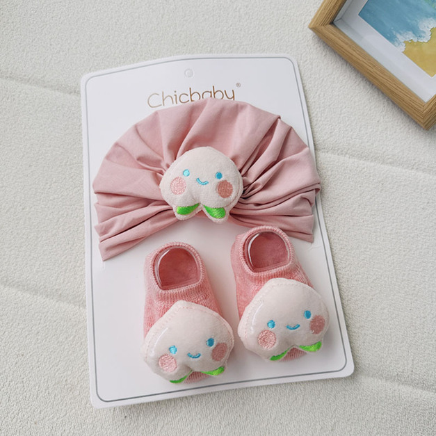 【BP056】歐美風立體造型寶寶帽子襪子套組(立體桃子) 【BP056】歐美風立體造型寶寶帽子襪子套組(立體桃子)