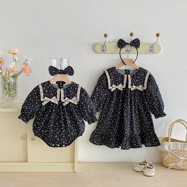 【BS285】韓版雙蝴蝶結小碎花長袖包屁衣小洋裝(送髮箍)(1色) 【BS285】韓版雙蝴蝶結小碎花長袖包屁衣小洋裝(送髮箍)(1色)