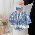 【BS304】韓版水藍白花蕾絲花邊長袖包屁衣小洋裝(送髮箍)(1色)_4 【BS304】韓版水藍白花蕾絲花邊長袖包屁衣小洋裝(送髮箍)(1色)_4