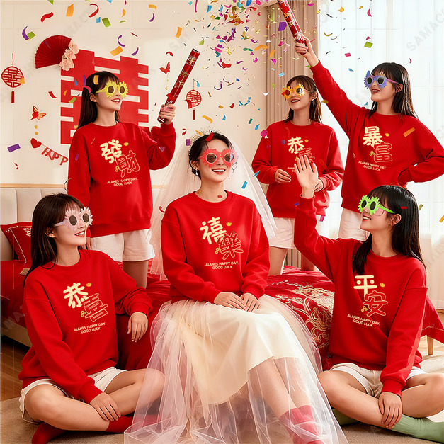 【F201】中國風恭喜發財平安喜樂全家福親子長袖上衣(1色) 【F201】中國風恭喜發財平安喜樂全家福親子長袖上衣(1色)