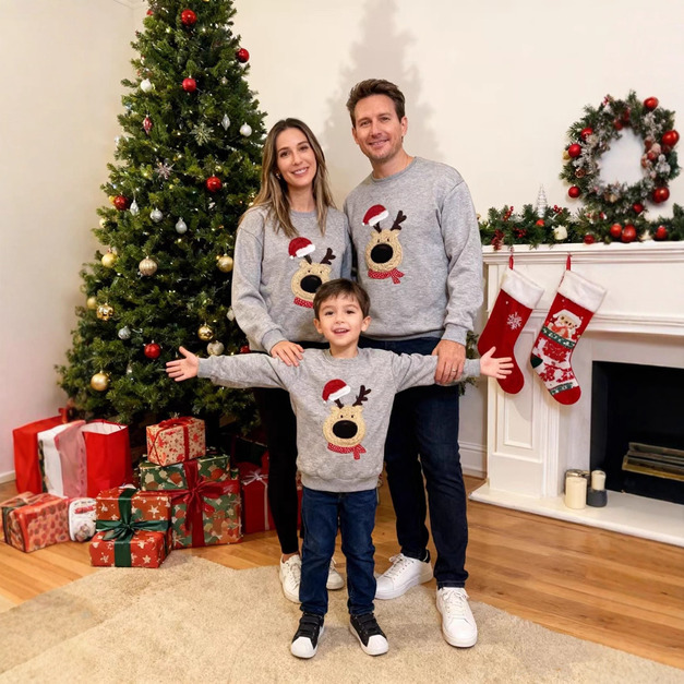 【F102】日系立體馴鹿全家福親子長袖上衣(1色) 【F102】日系立體馴鹿全家福親子長袖上衣(1色)