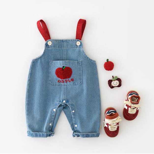【BR004】日系紅蘋果口袋丹寧吊帶褲 【BR004】日系紅蘋果口袋丹寧吊帶褲