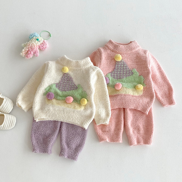 【BE185】日系針織毛絨毛球聖誕帽長袖長褲套裝(2色) 【BE185】日系針織毛絨毛球聖誕帽長袖長褲套裝(2色)