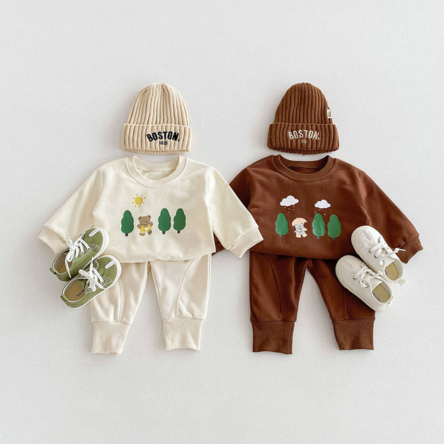 【BE178】日系晴雨天森林小熊長袖長褲套裝(2色) 【BE178】日系晴雨天森林小熊長袖長褲套裝(2色)