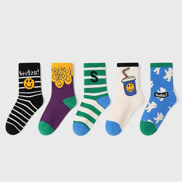 【SB147】童襪|美式可樂笑臉加厚中筒襪(5雙1組) 【SB147】童襪|美式可樂笑臉加厚中筒襪(5雙1組)