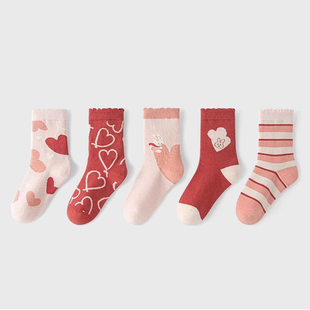 【SB144】童襪|美式甜兔愛心加厚中筒襪(5雙1組) 【SB144】童襪|美式甜兔愛心加厚中筒襪(5雙1組)
