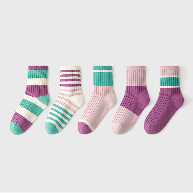 【SB138】童襪|美式芋泥紫醬加厚中筒襪(5雙1組) 【SB138】童襪|美式芋泥紫醬加厚中筒襪(5雙1組)