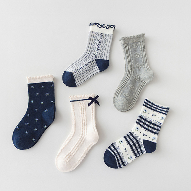 【SB159】童襪|日系小碎花花邊中筒襪(5雙1組) 【SB159】童襪|日系小碎花花邊中筒襪(5雙1組)