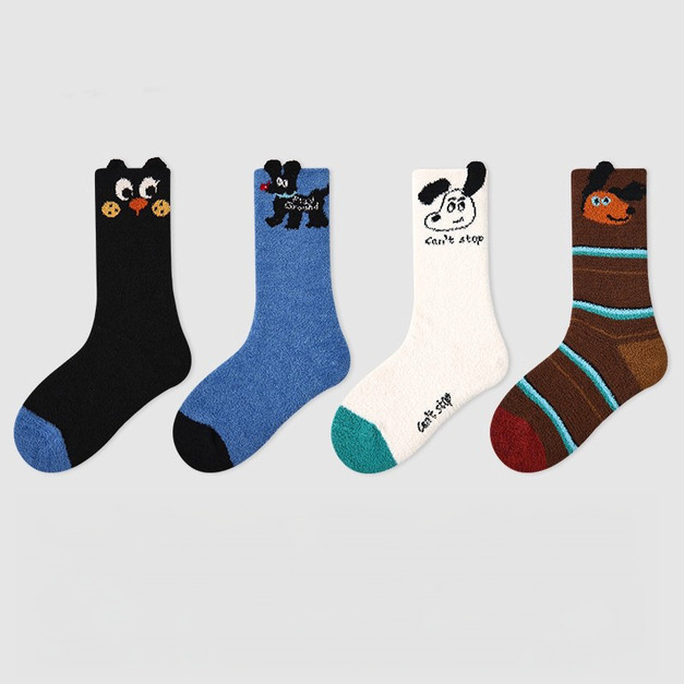 【SB158】童襪|美式快樂小狗加厚珊瑚絨中筒襪(4雙1組) 【SB158】童襪|美式快樂小狗加厚珊瑚絨中筒襪(4雙1組)