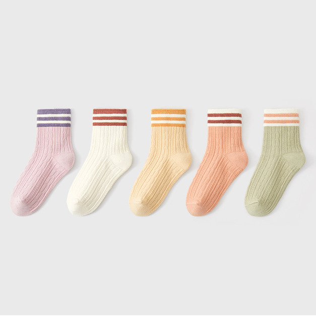 【SB143】童襪|美式粉嫩橫條雲朵加厚中筒襪(5雙1組) 【SB143】童襪|美式粉嫩橫條雲朵加厚中筒襪(5雙1組)