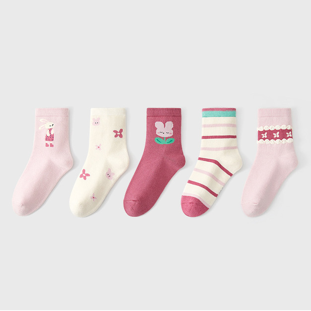 【SB135】童襪|日系粉色滿天星加厚中筒襪(5雙1組) 【SB135】童襪|日系粉色滿天星加厚中筒襪(5雙1組)