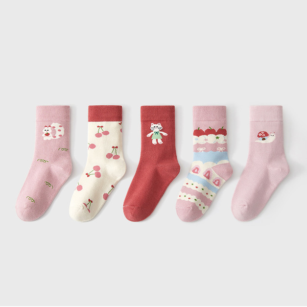【SB117】童襪|日系櫻桃慕斯加厚中筒襪(5雙1組) 【SB117】童襪|日系櫻桃慕斯加厚中筒襪(5雙1組)