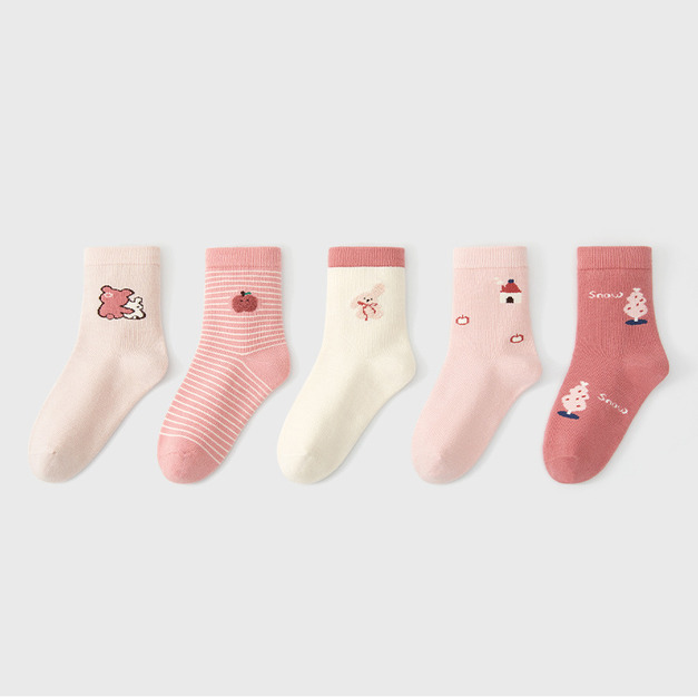 【SB134】童襪|美式蘋果小兔加厚中筒襪(5雙1組) 【SB134】童襪|美式蘋果小兔加厚中筒襪(5雙1組)
