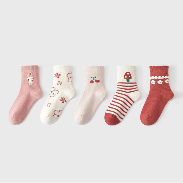 【SB125】童襪|日系冬日櫻花加厚中筒襪(5雙1組) 【SB125】童襪|日系冬日櫻花加厚中筒襪(5雙1組)