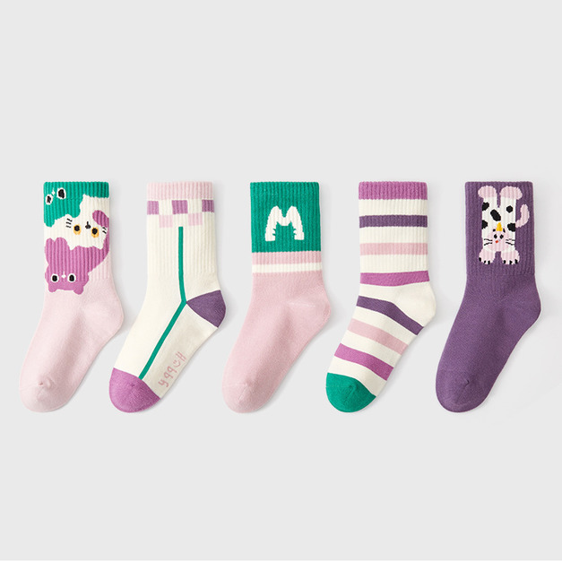 【SB119】童襪|日系運動小貓加厚中筒襪(5雙1組) 【SB119】童襪|日系運動小貓加厚中筒襪(5雙1組)