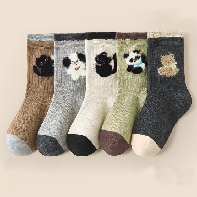 【SB150】童襪|撞色軟萌小動物加厚中筒襪(5雙1組) 【SB150】童襪|撞色軟萌小動物加厚中筒襪(5雙1組)
