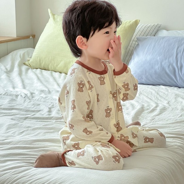 【HB028】日系可愛小熊透氣開扣成套睡衣(長袖/長褲) 【HB028】日系可愛小熊透氣開扣成套睡衣(長袖/長褲)