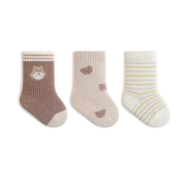 【SB179】童襪|日系咖啡熊珊瑚絨加厚中筒襪(3雙1組) 【SB179】童襪|日系咖啡熊珊瑚絨加厚中筒襪(3雙1組)