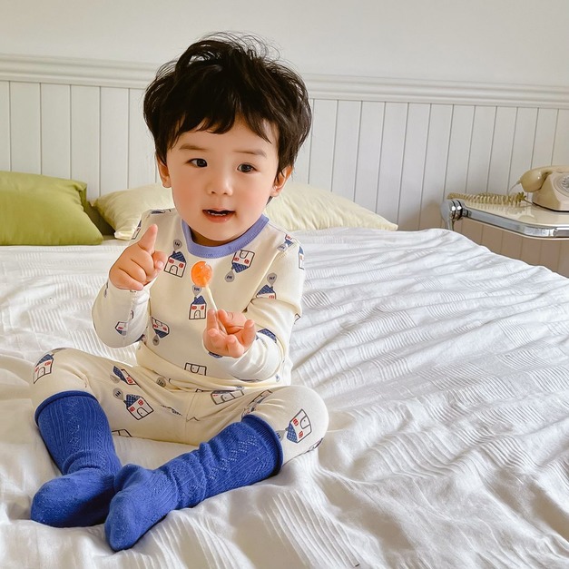 【HB013】繽紛藍色小房成套睡衣(長袖/長褲) 【HB013】繽紛藍色小房成套睡衣(長袖/長褲)