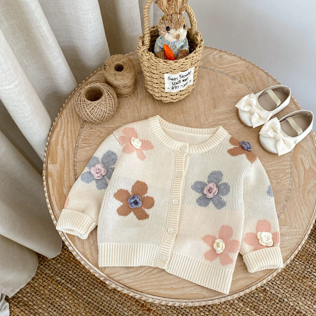 【BO085】圓領蕾絲花朵針織長袖外套(1色) 【BO085】圓領蕾絲花朵針織長袖外套(1色)