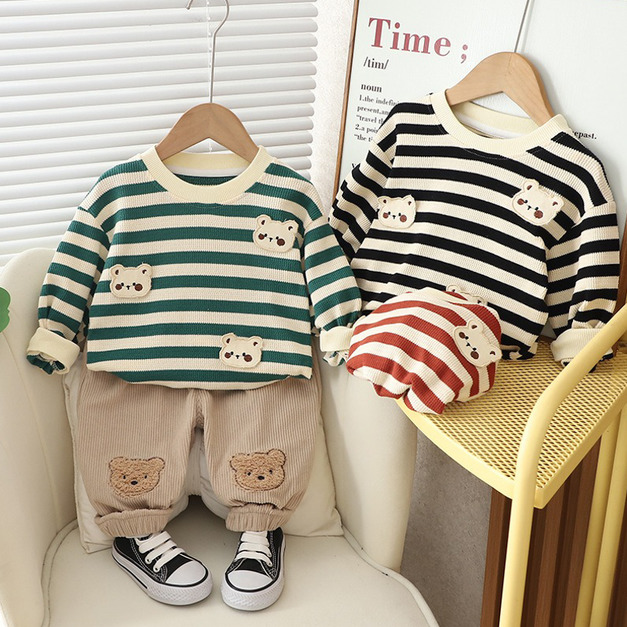 【BE209】日系條紋小熊長袖長褲套裝(3色) 【BE209】日系條紋小熊長袖長褲套裝(3色)
