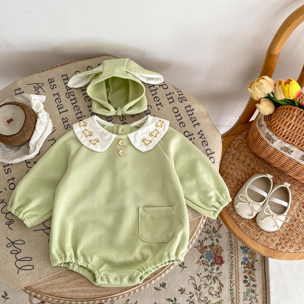 【BA893】小清新狗狗繡花領長袖包屁衣(1色) 【BA893】小清新狗狗繡花領長袖包屁衣(1色)