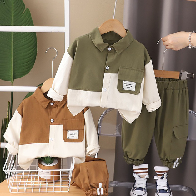 【BE205】日系拼色工裝長袖長褲套裝(2色) 【BE205】日系拼色工裝長袖長褲套裝(2色)