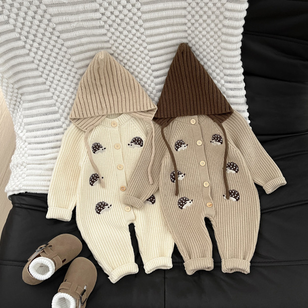 【BA897】日系三隻小刺蝟針織長袖包屁衣(2色) 【BA897】日系三隻小刺蝟針織長袖包屁衣(2色)