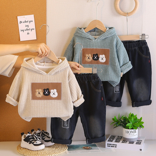 【BE199】韓版三隻小熊連帽長袖長褲套裝 (2色) 【BE199】韓版三隻小熊連帽長袖長褲套裝 (2色)