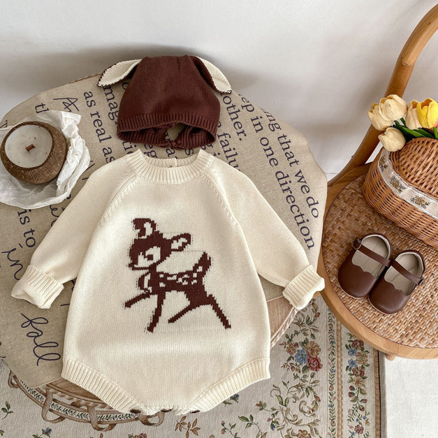 【BA885】日雜森系小鹿針織長袖包屁衣(1色) 【BA885】日雜森系小鹿針織長袖包屁衣(1色)