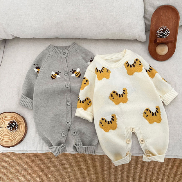 【BA899】韓版蜜蜂小老虎針織長袖包屁衣(2色) 【BA899】韓版蜜蜂小老虎針織長袖包屁衣(2色)