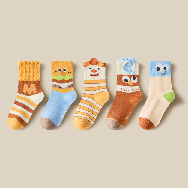 【SB154】童襪|美式漢堡好好吃加厚長筒襪(5雙1組) 【SB154】童襪|美式漢堡好好吃加厚長筒襪(5雙1組)