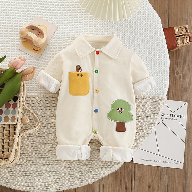 【BA908】日系彩虹鈕扣刺繡熊熊長袖連身衣(1色) 【BA908】日系彩虹鈕扣刺繡熊熊長袖連身衣(1色)