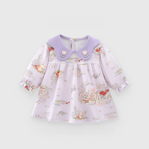 【BG917】日系甜美紫色熊熊純棉長袖洋裝(1色) 【BG917】日系甜美紫色熊熊純棉長袖洋裝(1色)