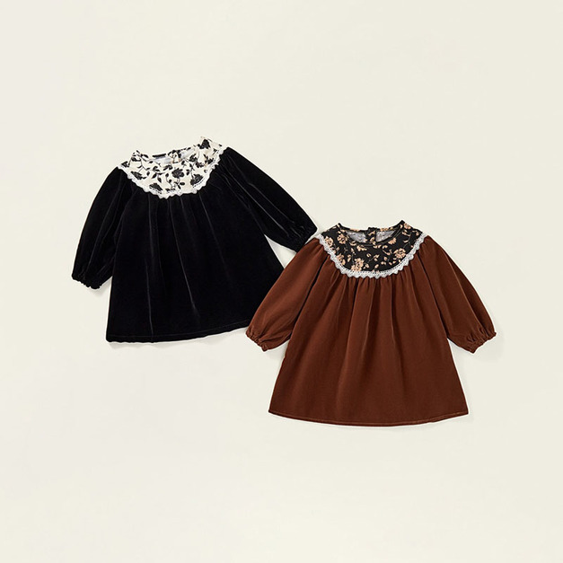 【BG935】法式復古蕾絲花邊抓絨長袖洋裝(2色) 【BG935】法式復古蕾絲花邊抓絨長袖洋裝(2色)