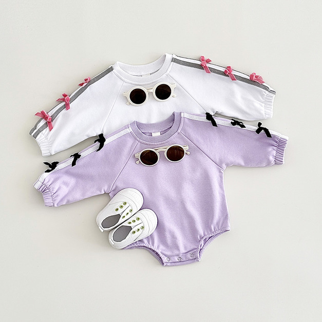 【BA970】韓系三朵蝴蝶結長袖包屁衣(2色) 【BA970】韓系三朵蝴蝶結長袖包屁衣(2色)