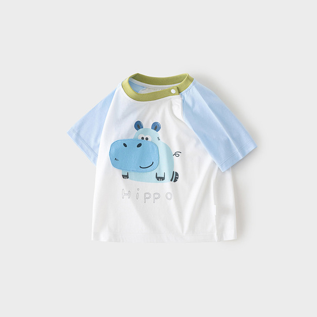 【BU290】韓版立體開心河馬開釦短袖上衣(1色) 【BU290】韓版立體開心河馬開釦短袖上衣(1色)