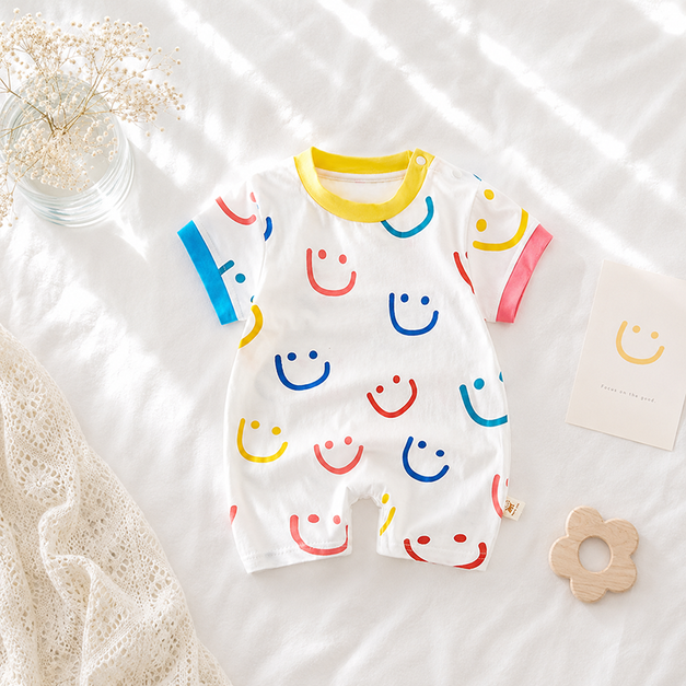 【BA385】韓版彩色笑臉短袖連身衣(1色) 【BA385】韓版彩色笑臉短袖連身衣(1色)