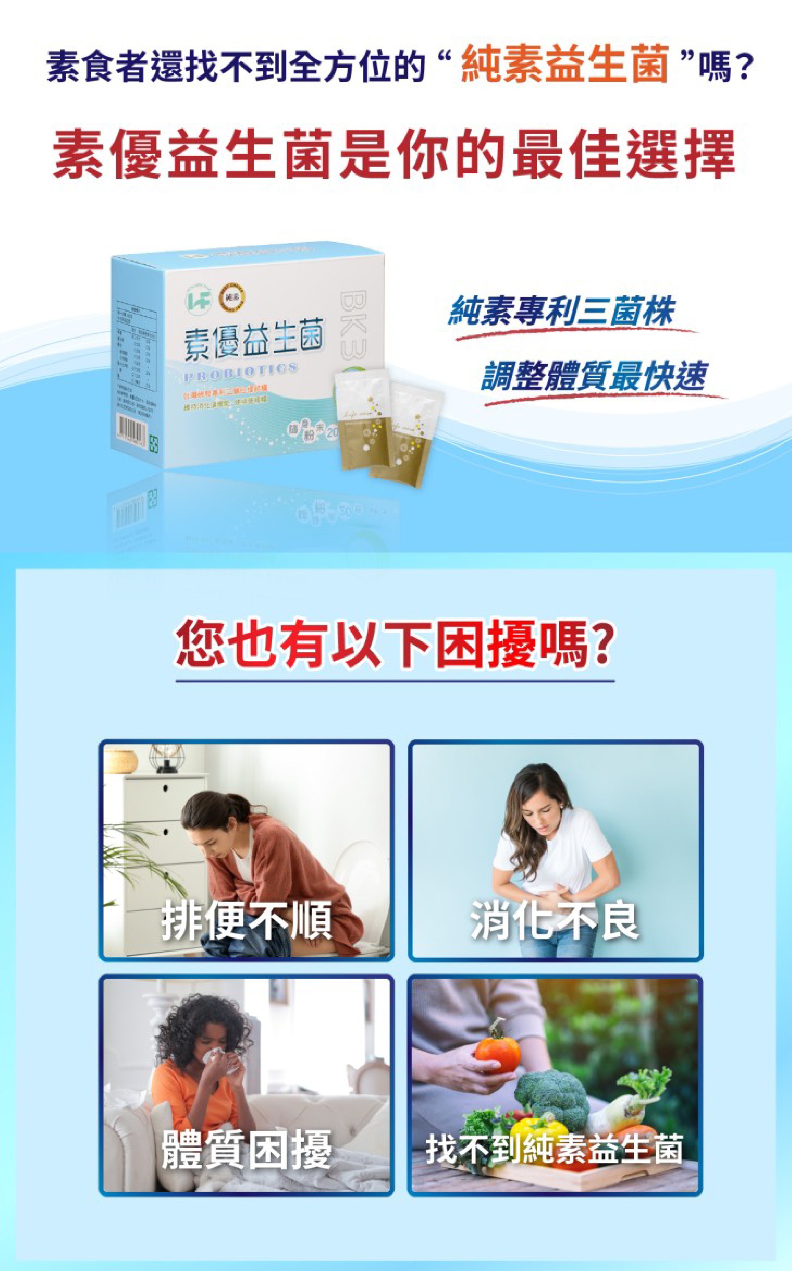 素優益生菌(純素)產品包裝與純素三菌株