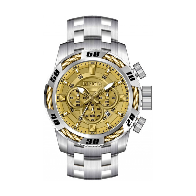 INVICTA |Speedway 三眼計時 金面 銀色不鏽鋼錶帶 鋼索造型 石英錶(49119) INVICTA |Speedway 三眼計時 金面 銀色不鏽鋼錶帶 鋼索造型 石英錶(49119)