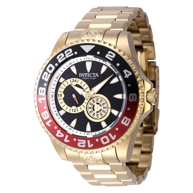 INVICTA |Pro Diver 黑面 紅黑框 金色不鏽鋼錶帶 兩眼小秒盤 自動上鍊機械錶(47304) INVICTA |Pro Diver 黑面 紅黑框 金色不鏽鋼錶帶 兩眼小秒盤 自動上鍊機械錶(47304)