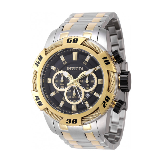 INVICTA |Speedway 三眼計時 黑面 金框 銀+金色不鏽鋼錶帶 鋼索造型 50mm大錶徑 石英錶(47116) INVICTA |Speedway 三眼計時 黑面 金框 銀+金色不鏽鋼錶帶 鋼索造型 50mm大錶徑 石英錶(47116)