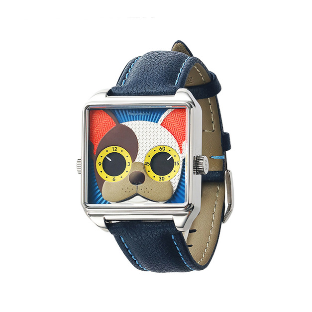 HappieWatch| 設計師品牌 立體法國鬥牛犬 方形銀框 皮革/矽膠手錶套組 小怪獸腕錶 36mm(HN104F2FDV06ZH) HappieWatch| 設計師品牌 立體法國鬥牛犬 方形銀框 皮革/矽膠手錶套組 小怪獸腕錶 36mm(HN104F2FDV06ZH)