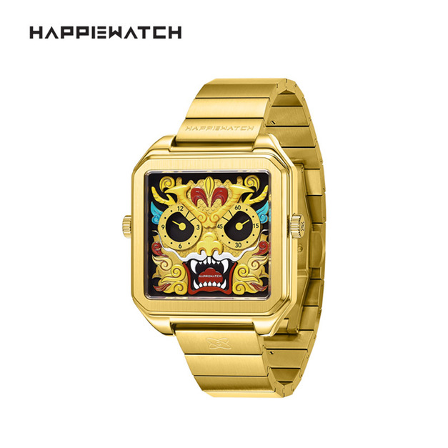 HappieWatch |設計師品牌 立體金龍 方形金框 鋼帶/矽膠手錶套組 小怪獸腕錶 42mm(CEL41MGL) HappieWatch |設計師品牌 立體金龍 方形金框 鋼帶/矽膠手錶套組 小怪獸腕錶 42mm(CEL41MGL)