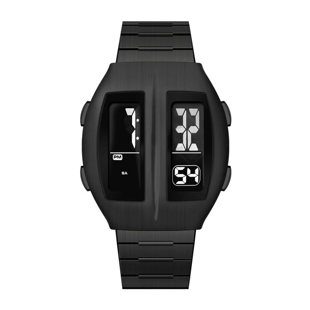 Benlydesign |Flip型 銀色款  兩視窗翻轉 LCD顯示 多功能 不鏽鋼錶帶 電子錶(KR-B) Benlydesign |Flip型 銀色款  兩視窗翻轉 LCD顯示 多功能 不鏽鋼錶帶 電子錶(KR-B)