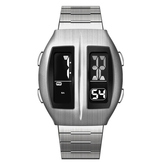 Benlydesign |Flip型 銀色款  兩視窗翻轉 LCD顯示 多功能 不鏽鋼錶帶 電子錶(KR-S) Benlydesign |Flip型 銀色款  兩視窗翻轉 LCD顯示 多功能 不鏽鋼錶帶 電子錶(KR-S)
