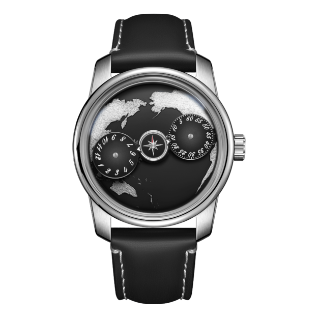 OBLVLO|銀框 黑面 機械腕錶 黑色橡膠錶帶 夜光 地球 指南針 男錶 OBL-JM-EARTH-YBB OBLVLO|銀框 黑面 機械腕錶 黑色橡膠錶帶 夜光 地球 指南針 男錶 OBL-JM-EARTH-YBB