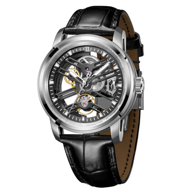 OBLVLO|銀框 鏤空機械腕錶 黑色皮革錶帶 男錶 OBL-KM-YBBL OBLVLO|銀框 鏤空機械腕錶 黑色皮革錶帶 男錶 OBL-KM-YBBL